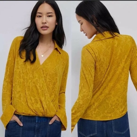 Maeve by Anthropologie Gold Jacquard Floral Blouse - Picture 4 of 4